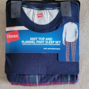 Hanes Blue Top and Plaid Flannel Pants Set
